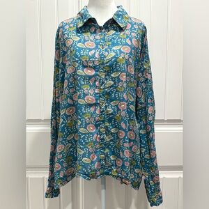 NATURAL LIFE Floral Button-Up Top - Blue and Pink